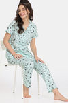 Rosaline Bon Appetit Knit Cotton Pyjama Set - Opal Blue — thumbnail 4